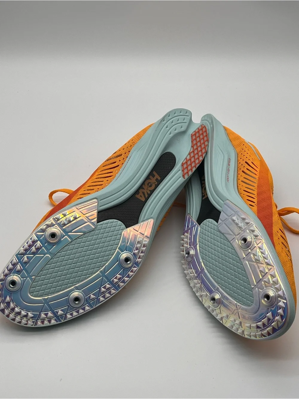 Hoka Cielo X LD Orange Track Running Spikes Pale Blue Sole Men’s 12/Women’s 13.5